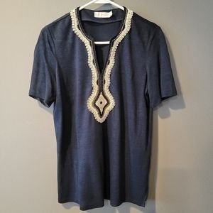 Tory Burch Blue Embroidered Bohemian Tee Women's Small